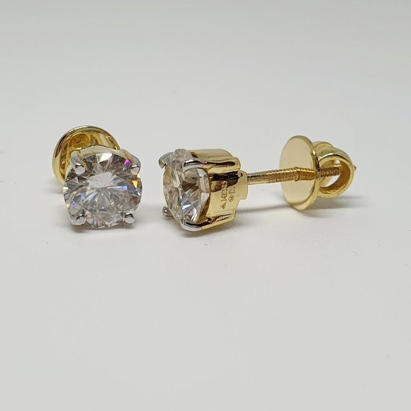 2 Ct Round Moissanite Stud Earring 14k Yellow Gold - Picture 1 of 4